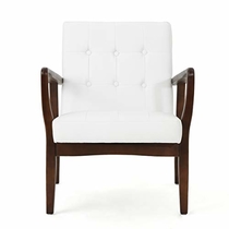 People recommend "GDF Studio Conrad Mid Century Modern Arm Chair Faux Leather (White)"