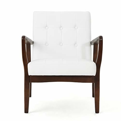People recommend "GDF Studio Conrad Mid Century Modern Arm Chair Faux Leather (White)"