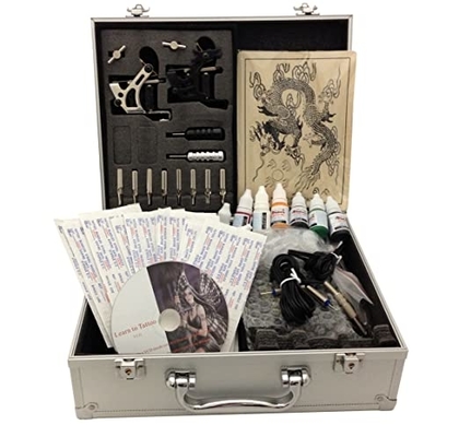 People recommend "E-onsale Deluxe Tattoo Kit 2 Machine Gun Power Supply Needles 8 Inks(Double Black Ink) Aluminum Case G1"