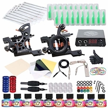 People recommend "Dragonhawk Complete Tattoo Kit 2 Machine Gun 10 Color Inks Power Supply"