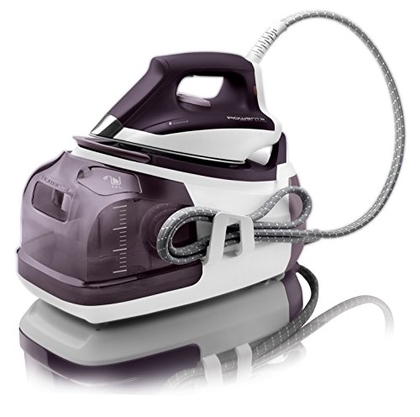 People recommend "Rowenta DG8520 Perfect Steam 1800-Watt Eco Energy Steam Iron Station Stainless Steel Soleplate, 400-Hole, Purple"