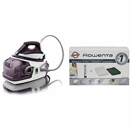 People recommend "Rowenta DG8520 Perfect Steam 1800-Watt Eco Energy Steam Iron Station Stainless Steel Soleplate, 400-Hole, Purple &amp; Rowenta ZD100 Non-Toxic Stainless Steel Soleplate Cleaner Kit for Steam Irons"