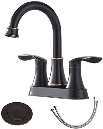 People recommend "Friho Lead-Free Modern Commercial Two Handle Oil Rubbed Bronze Bathroom Faucet, Bathroom Vanity Sink Faucets with Drain Stopper and Water Hoses - - Amazon.com"