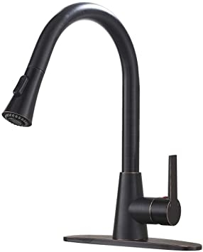 People recommend "Friho Commercial Single Handle High Arc Oil Rubbed Bronze Pull Down Kitchen Faucet, Single Level Stainless Steel Kitchen Sink Faucets with Sprayer and Deck Plate - - Amazon.com"