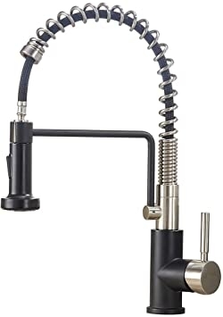 People recommend "Friho Lead-Free Stainless Steel Commercial Brushed Nickel & Matte Black Single Handle Single Lever Pull Out Pull Down Sprayer Spring Bar Sink Kitchen Sink Faucet, Brushed Nickel Kitchen Faucets "