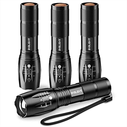 People recommend "Pack of 4 Tactical Flashlights, BYBLIGHT 800 Lumen Ultra Bright XML-T6 LED Flashlight with 5 Modes, Zoomable, Waterproof, Handheld Small Flashlight for Outdoor Camping, Fishing and Hunting (Black)"