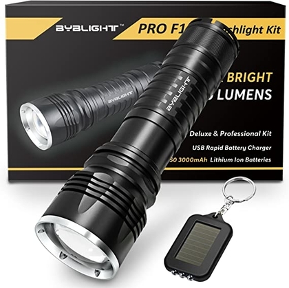 People recommend "BYBLIGHT PRO F11-T Deluxe LED Flashlight Kit, Super Bright LED Torch Max 1200 Lumens, USB Charger, 2 Rechargeable Batteries, IP65 Waterproof, 5 Modes, Adjustable Focus for Indoors and Outdoors"