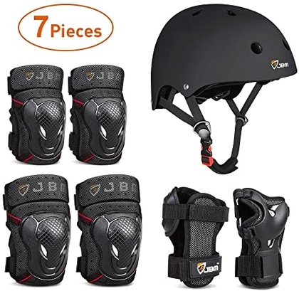 People recommend "JBM 4 Sizes Extra Pads Diamond Curved Series Full Protective Gear Set Multi Sport Helmet, Knee and Elbow Pads with Wrist Guards, for Biking, BMX, Scooter, Skateboard, Inline Skating and Others"