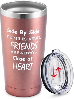 People recommend "Best Friend Gifts for Women Wine Tumbler - Side By Side or Miles Apart, Friends Are Always Close at Heart - Long Distance Friendship Gifts, Soul Sisters, BFF, Besties - 20 Oz Insulated Cup"