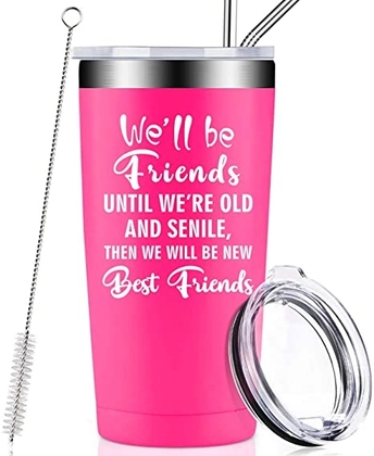 People recommend "Amazon.com | We Will Be Friends Until We Are Old And Senile, Funny Best Friend Birthday Gifts, Christmas Friendship Gift for Women, Sister, Female, Coworker, Roommate, BFF, Lady, Stainless Steel Wine Tumbler Cup: Tumblers & Water Glasses"