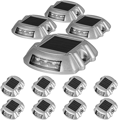 People recommend "Happybuy Solar Driveway Lights 12-Pack, Dock Lights LED Bright White, Solar Deck Lights Outdoor Waterproof Flat for Lake Boat Marine Warning"