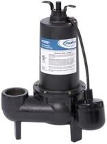 People recommend "Superior Pump 93501 1/2 HP Cast Iron Sewage Pump with Tethered Float Switch"