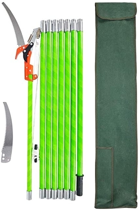 People recommend "HiHydro 26 Foot Tree Trimmer Pole Manual Pruner Cutter Set Extension Cut Tree Branch Garden Tools Loppers Hand Pole Saws"