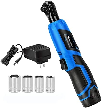People recommend "3/8" Cordless Ratchet Wrench, PROSTORMER 12V Power Electric Ratchet Kit with 4 Sockets, 2000mAh Lithium-Ion Battery, 1 Hour Fast Charger"