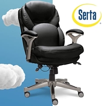 People recommend "Serta Ergonomic Executive Office Motion Technology, Adjustable Mid Back Desk Chair with Lumbar Support, Black Bonded Leather"