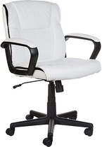 People recommend "AmazonBasics Classic Leather-Padded Mid-Back Office Computer Desk Chair with Armrest - White, BIFMA Certified"