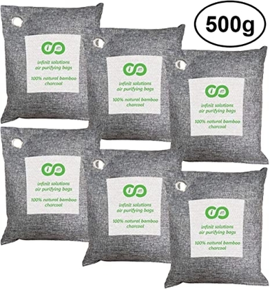 People recommend "Infinit USA Activated Charcoal Air Purifying Bag XL 500g 6 Pack, Car Freshener & Home Odor Eliminators, Bamboo Charcoal Deodorizer, Odor Absorber, Air Freshener"