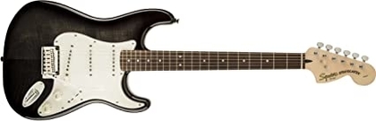 People recommend " Squier by Fender Standard Stratocaster Electric Guitar FMT "