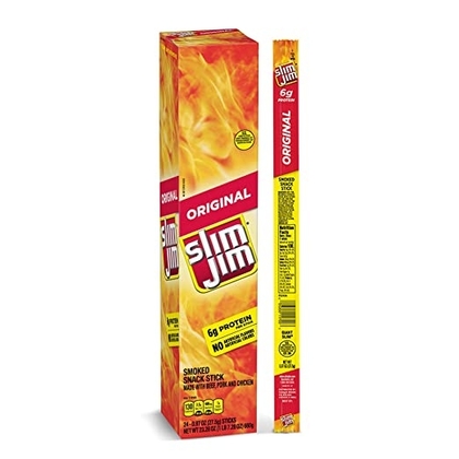 People recommend "Slim Jim Giant Smoked Meat Stick"