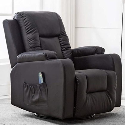 People recommend "ComHoma Recliner Chair Massage Rocker with Heated Modern PU Leather Ergonomic Lounge 360 Degree Swivel Single Sofa Seat with Drink Holders Living Room Chair Black"