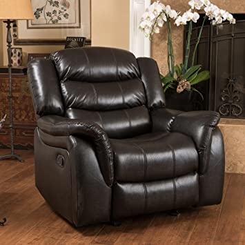 People recommend "Christopher Knight Home Hawthorne Leather Glider Recliner Chair, Black Berry"