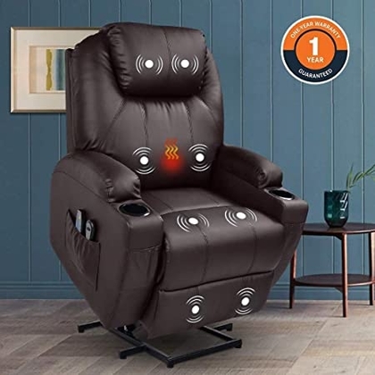 People recommend "MAGIC UNION Power Lift Massage Recliner Faux leather Heated Vibration with Remote Controls Wheels for Elderly Catnap Sofa- Brown"