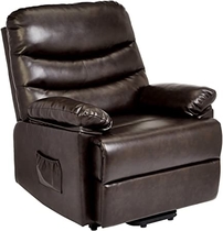 People recommend "JC Home Sabadell Wall-Hugger Power-Lift Recliner with Faux-Leather Upholstery, Burnt Brûlée"