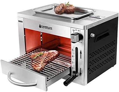 People recommend "Camplux Propane Infrared Steak Grill,1600℉ Fast Efficient Heating Outdoor Portable Gas Grill with Vertical Cooking,Stainless Steel Single Burner Propane Gas Grill,Perfect for Steak,Ribeyes,Picnic,BBQ"