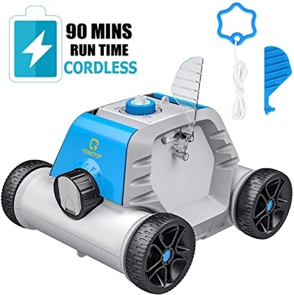 People recommend "OT QOMOTOP Robotic Pool Cleaner, Rechargeable Cordless Design, 90 Mins Working Time, IPX8 Waterproof, Power Detection Technology, Built-in Water Sensor Technology"