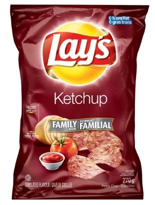 La gente recomienda "Canadian Lays Potato Chips, Ketchup, Large Family size - 3 Pack"