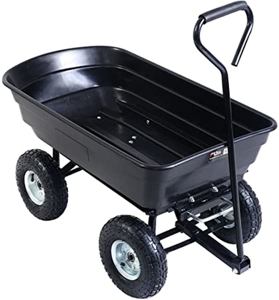 People recommend "Giantex Dump Cart Garden Dumper 660 Lbs W/Heavy Duty Steel Frame Pneumatic Tires for Lawn Tractor Riding Mowers Yard Barrow Wagon Carrier"