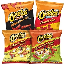 People recommend "Cheetos Flamin' Hot Mix Cheese Snacks, Variety Pack (Pack of 40)"
