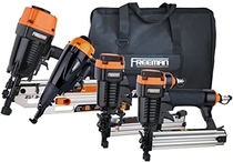 People recommend "Freeman P4FRFNCB Pneumatic Framing & Finishing Combo Kit with Canvas Bag (4Piece) Nail Gun Set with Framing Nailer, Finish Nailer, Brad Nailer, & Narrow Crown Stapler - Power Finish Nailers"
