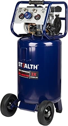 People recommend "Stealth 20 Gallon Ultra Quiet Air Compressor,1.8 HP Oil-Free Peak 150 PSI 68 Decibel Air Compressor, 6CFM @ 40 PSI 5 CFM @ 90 PSI Long Life Electric Air Compressor W/Wheel for Garage, Jobsite"