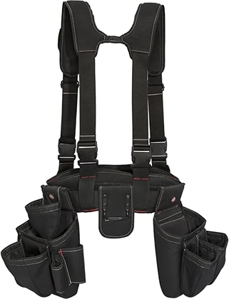 People recommend "Dickies 4-Piece Carpenter's Rig, Padded Tool Belt Suspenders, Cooling Mesh, Leather Tool Belt, Steel Buckle, Black"