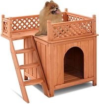 People recommend "Giantex Pet Dog House, Wooden Dog Room Shelter with Stairs, Raised Roof and Balcony Bed for Indoor and Outdoor Use, Wood Dog House"