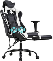 People recommend "PC Gaming Chair Racing Office Chair Ergonomic Desk Chair Massage PU Leather Recliner Computer Chair with Lumbar Support Headrest Armrest Footrest Rolling Swivel Task Chair for Adults, White"