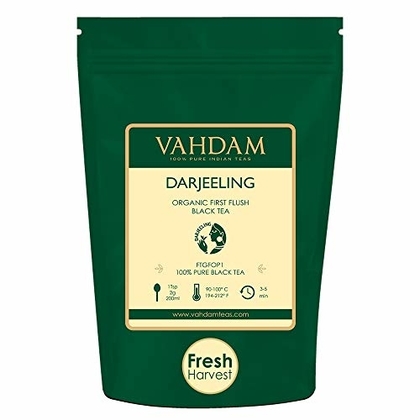 People recommend "VAHDAM, 2019 First Flush Darjeeling Tea -50 Cups (3.53oz) | Loose Leaf Black Tea - Flowery, Aromatic &amp; Delicious | Picked, Packed &amp; Shipped Direct from India | Champagne of Teas | Mellow &amp; Fragrant"