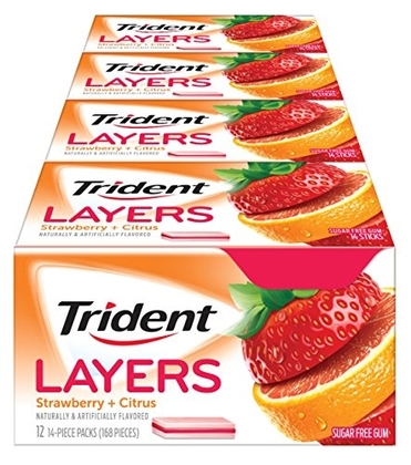 Люди рекомендуют "Trident Layers Strawberry + Citrus Sugar Free Gum - 12 Packs (168 Pieces Total)"