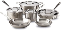 People recommend "All-Clad Brushed D5 Stainless Cookware Set, Pots and Pans, 5-Ply Stainless Steel, Professional Grade, 10-Piece - 8400001085 "