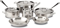 People recommend "All-Clad D3 Stainless Cookware Set, Pots and Pans, Tri-Ply Stainless Steel"