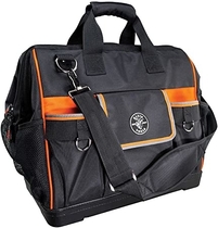 People recommend "Klein Tools 55469 Tradesman Pro Wide-Open Tool Bag"