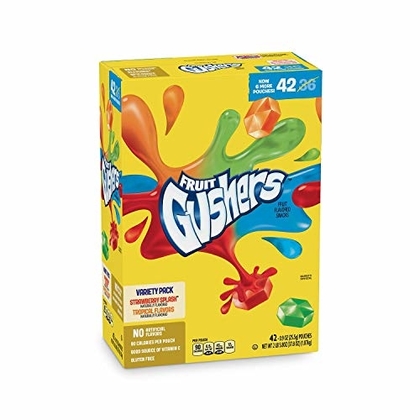 People recommend "Betty Crocker Fruit Gushers, Strawberry Splash and Tropical, 0.9 Ounce (Pack Of 42)"