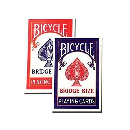 People recommend "Bicycle Bridge Standard Index Playing Cards - 1 Red Deck and 1 Blue Deck"
