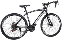 21 Speed ​​Disc Brakes, 700c，Mens/Womens Hybrid Road Bike, Disc Brakes, Aluminum Frame, Aluminum Full Suspension Road Bike (Black)