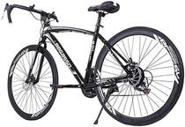 Kiyotoo 700c Road Bike City Commuter Bicycle with 21 Speeds Drivetrain, Mens/Womens Hybrid Road Bike, Disc Brakes, Aluminum Frame Full Suspension Road Bike (Black)