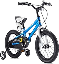 RoyalBaby Boys Girls Kids Bike 14 Inch BMX Freestyle 2 Hand Brakes Bicycles with Training Wheels Child Bicycle Blue