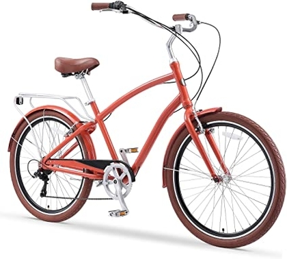 sixthreezero EVRYjourney Men's 26" 7-Speed Speed New Sport Hybrid Cruiser Bicycle, Cherry Shadow