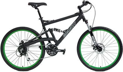 2020 Gravity FSX 2.0 Dual Full Suspension Mountain Bike with Disc Brakes (Matt Black with Green Wheels, 15inch) : Sports & Outdoors