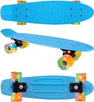 Flybar 22 Inch Complete Plastic Cruiser Skateboard Custom Non-Slip Deck Multiple Colors (Blue Orange LED) 